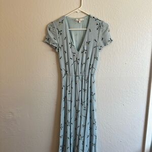 Wayf Light Blue Floral Midi Dress